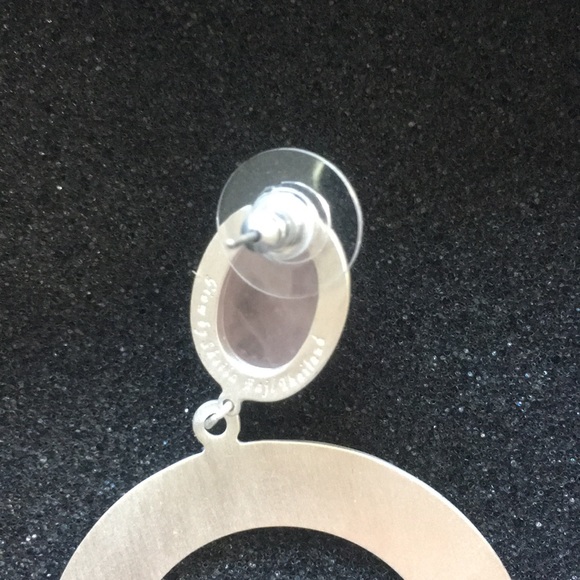 Rose quartz gemstone circle round drop hoop earring matted silver NIB - Picture 2 of 3